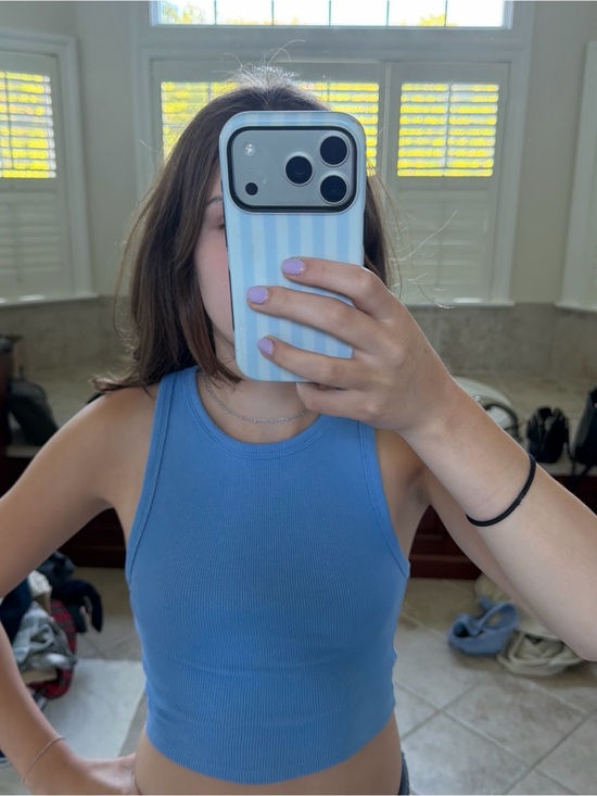 Zara Tops - Zara Blue Ribbed Crop Tank Top